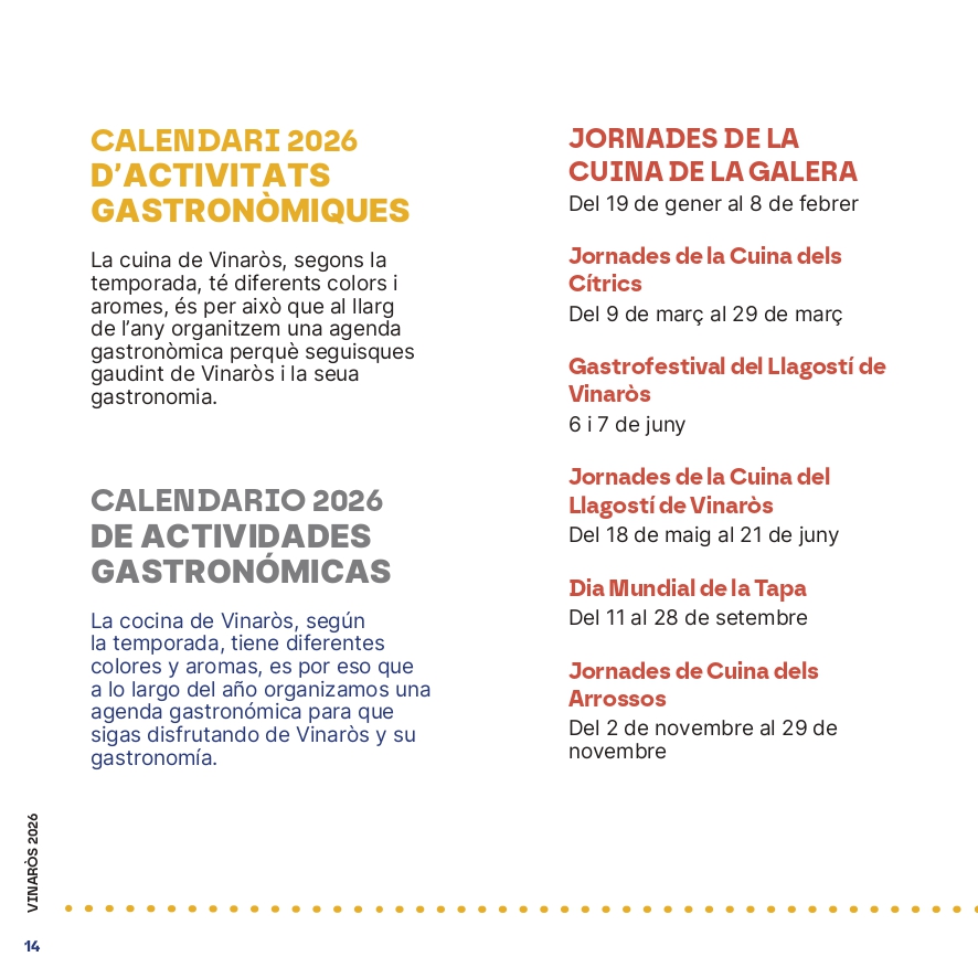 Calendari, esdeveniments, jornades, gastronòmiques, Vinaròs, 2026
