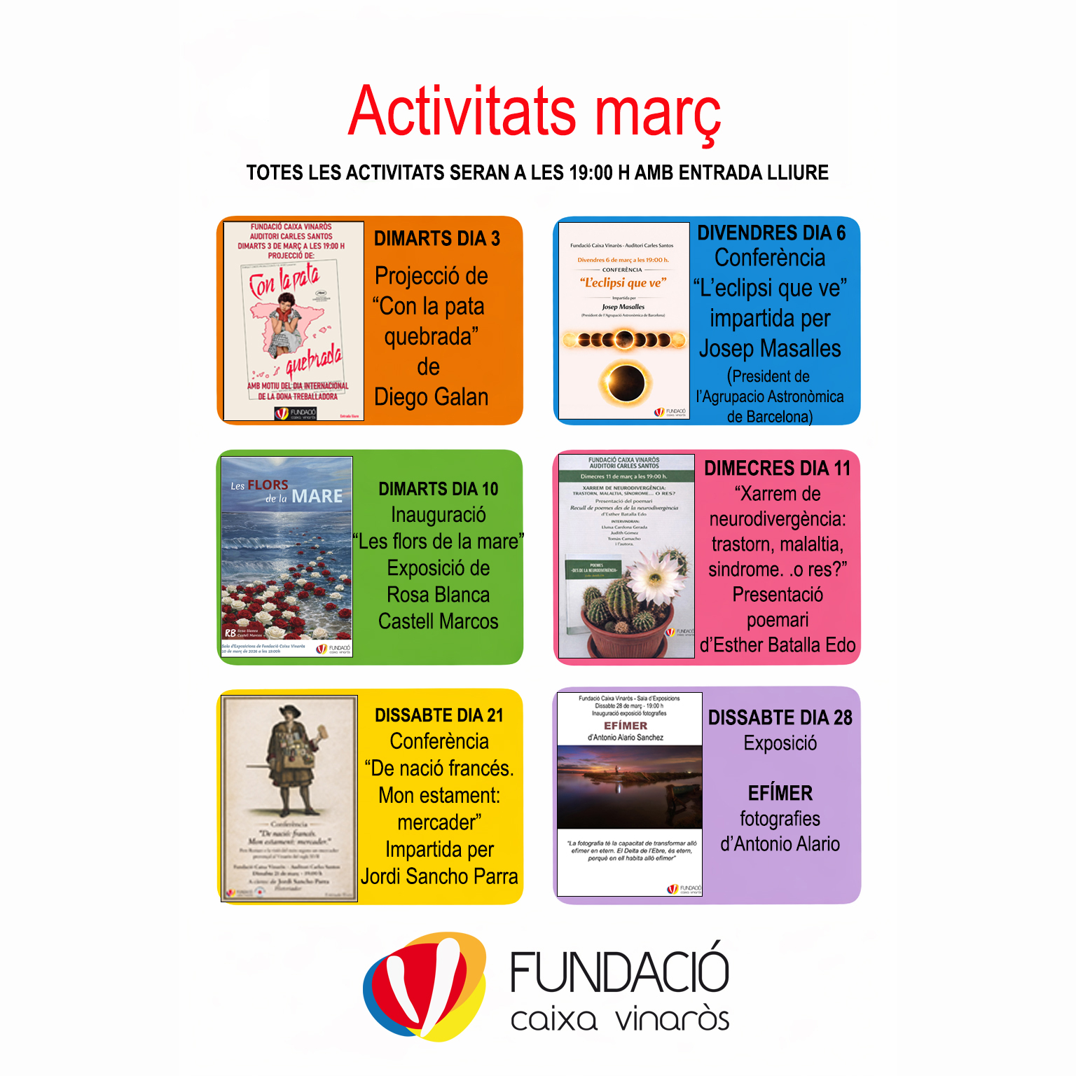 Actividades mes de marzo Fundació Caixa Vinaròs 2026