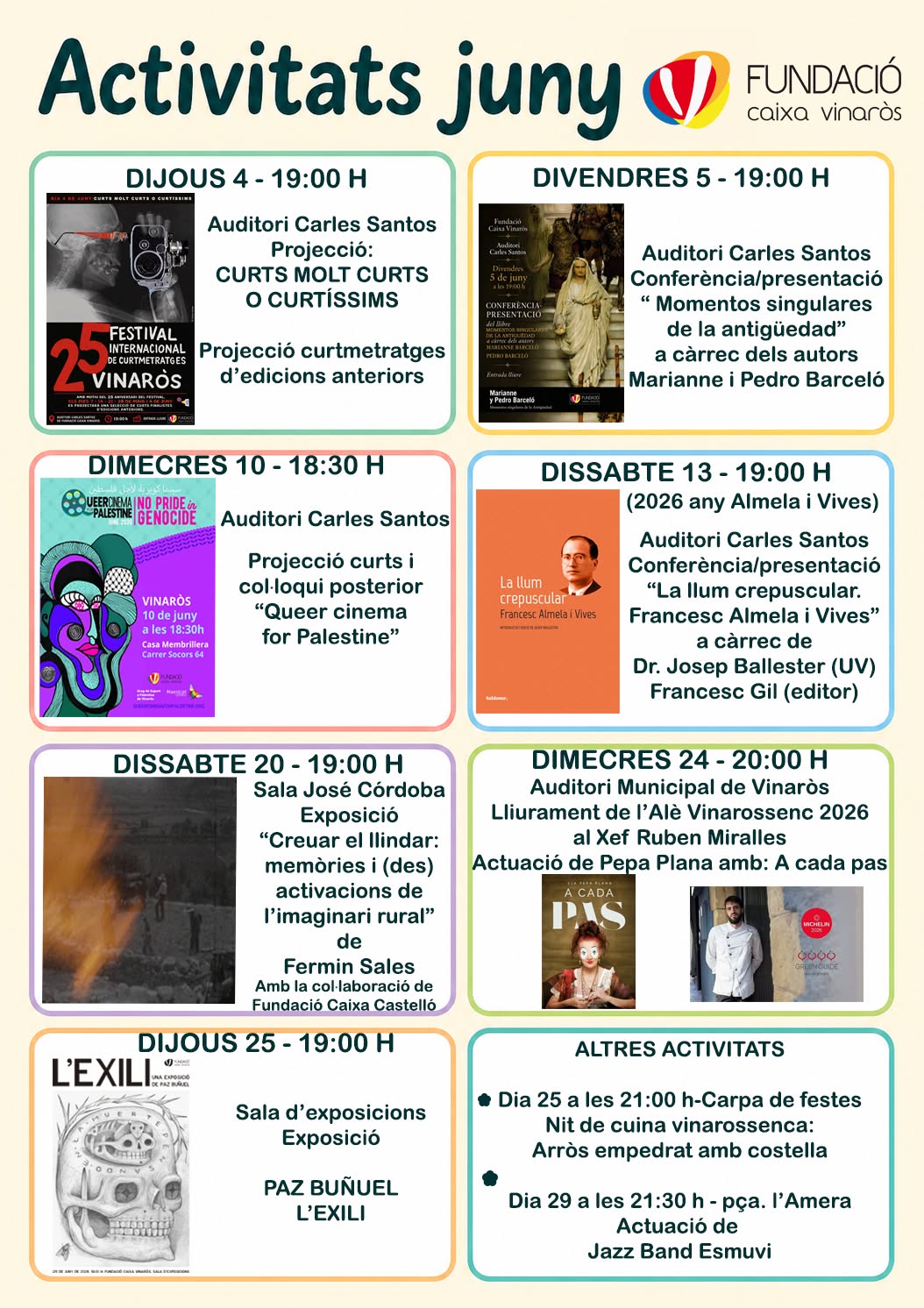 Actividades Fundación Caixa Vinaròs junio 2026